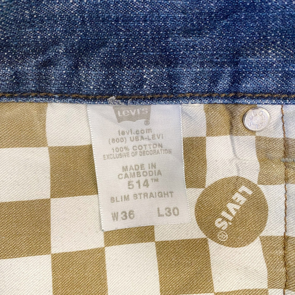 Levis 514 Jeans Mens 36x30 Slim Straight Leg Blue Denim Faux Flap Pocket Western - Picture 8 of 12